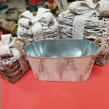 Kaspó bádog vászon bevonattal füllel fenyő mintával 30,5*15,5*15 cm szürke