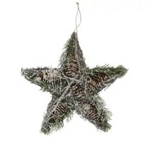Csillag fenyővel, tobozzal havas  akasztós 40 cm