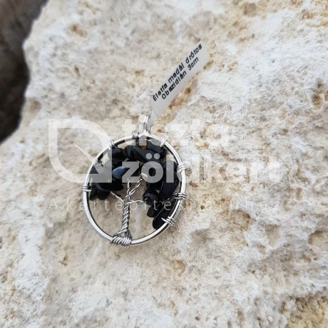 Életfa medál drótos obszidián 3 cm