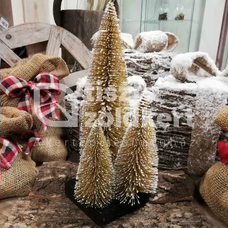 Fenyő 3db -os szögletes fa talpon 30, 20 ,15 cm arany