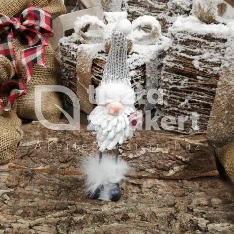 Manó kötött sapkában,ajándékkal álló 6*5*14 cm piros, fehér