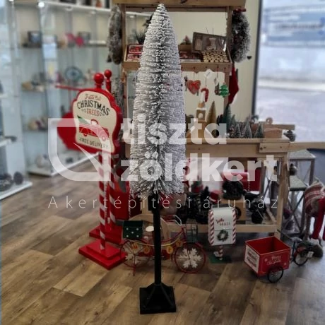 Fenyő talppal műanyag 150 cm flokkolt LED világítással fehér