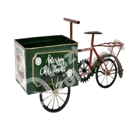 Karácsonyi tricikli tárolóval bádog 34,5x16x19,5 cm piros, zöld