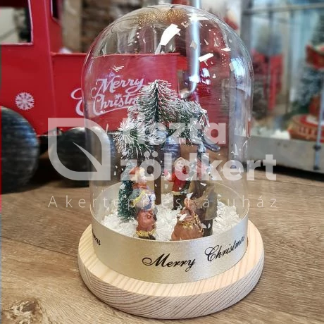 Téli jelenet - üveg búrában -merry xmas arany