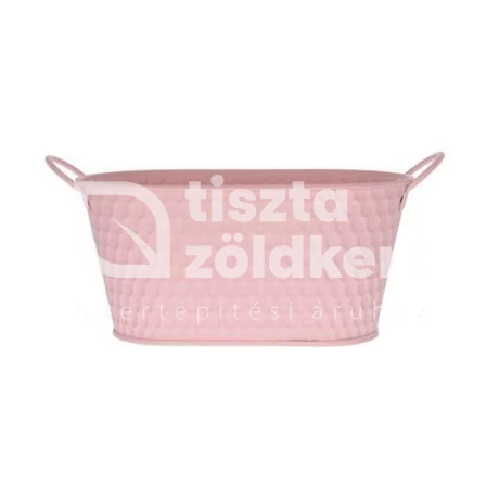 Kaspó füllel ovális,fém rózsaszín 22,5x13x18 cm