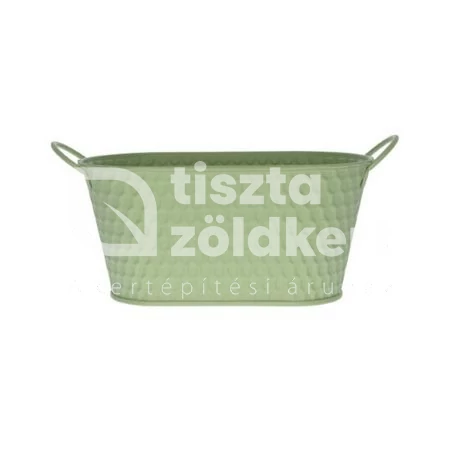 Kaspó füllel ovális,fém zöld 22,5x13x18 cm