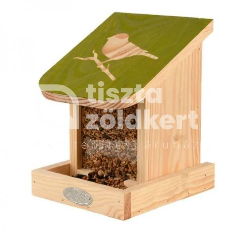 Madáretető, kis madár sziluettel