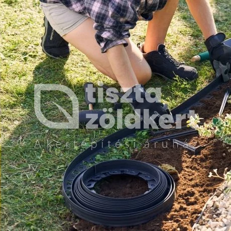 Rugalmas, műanyag gyepszegély szett, leszúró tüskével, 4 cm x 10 m, fekete