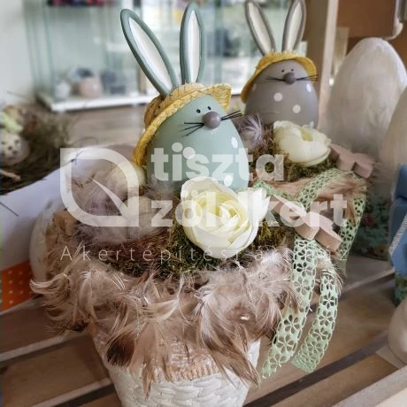 Nyúl kalappal kaspóban - készítmény  17x27 cm  DD60364