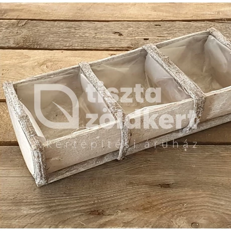 Kaspó bélelt fa 3 részes 31x13x8,5 cm szürke 364002