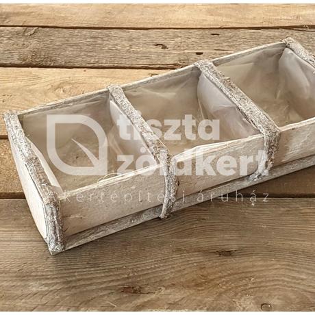 Kaspó bélelt fa 3 részes 31x13x8,5 cm szürke 364002