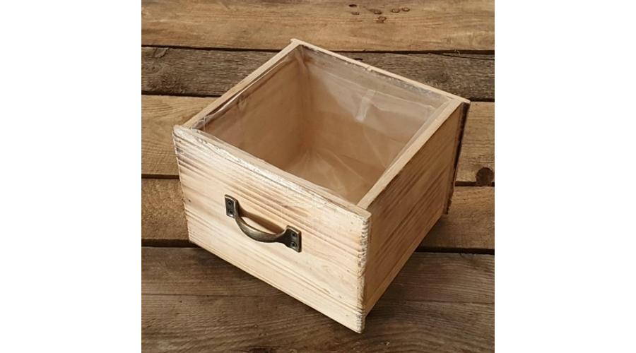 Fiók kaspó bélelt szögletes fa 18x17x13 cm natúr  258797